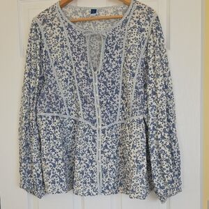 Bohemian Old Navy Blue and White Floral Blouse